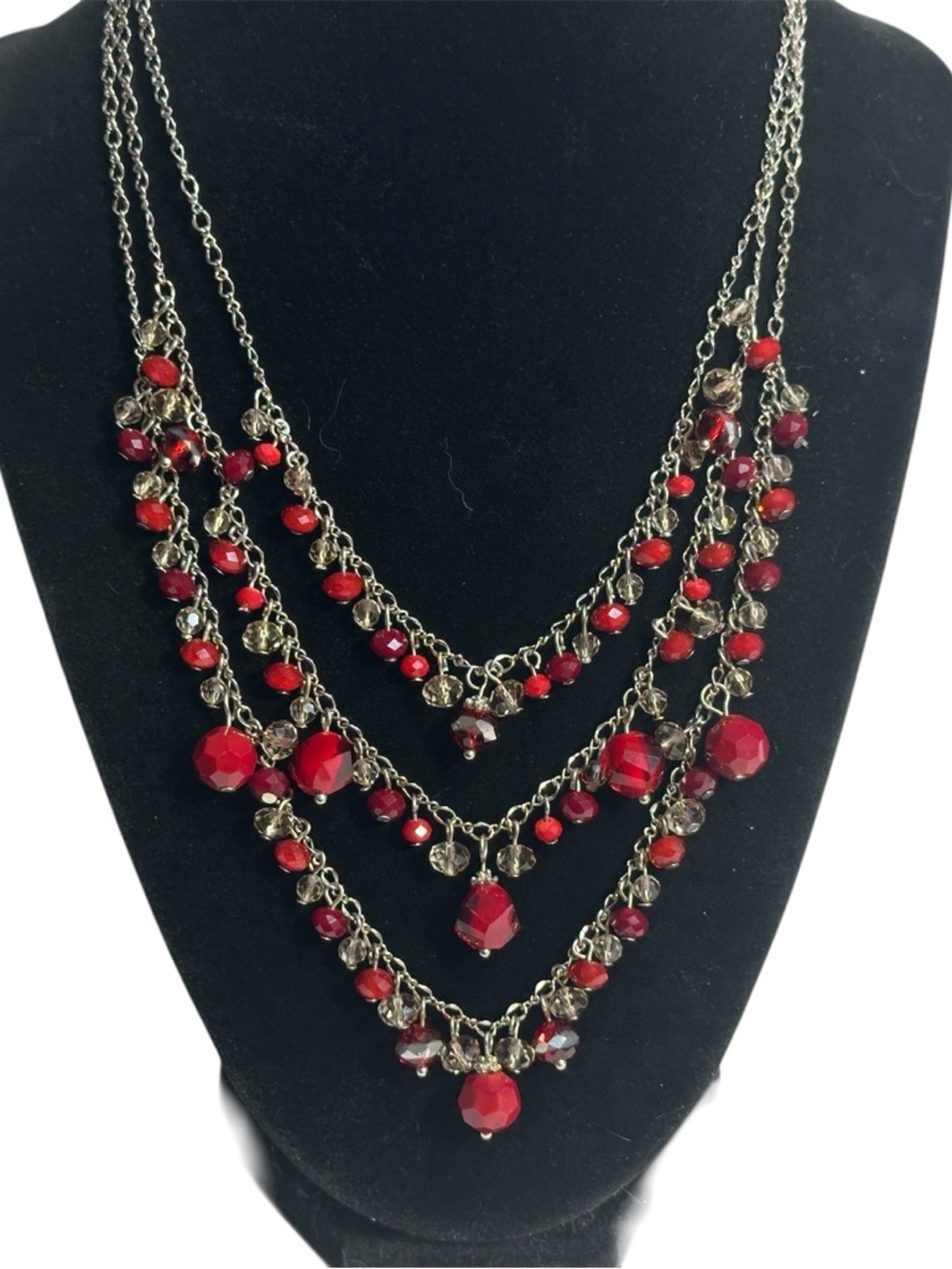 Beautiful WHBM Whimsical Fairycore Festival Red Beaded Multi Strand Necklace
